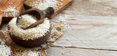  Basmati rice in a bowl with a spoon