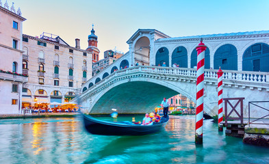 The Rialto Bridge in Venice in the evening
