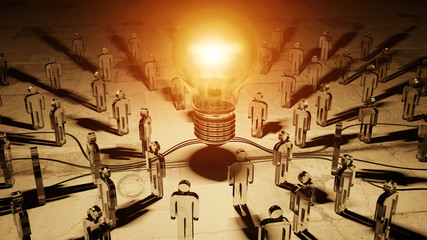 Fototapeta na wymiar Big lightbulb illuminating a group of people 3D rendering