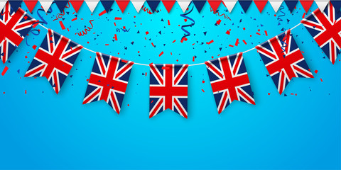 Obraz premium Blue background with british national flags.