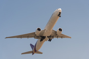 The plane was flying at the airport