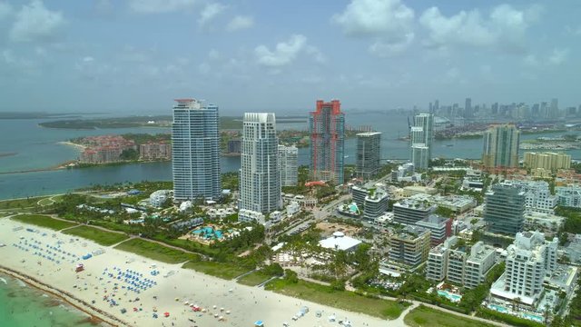 Miami Beach luxury highrise condominiums on the ocean aerial drone video