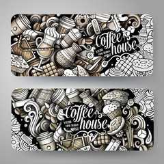 Cartoon graphics toned vector hand drawn doodles Coffee banners