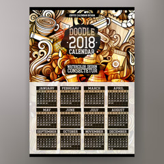 Cartoon colorful hand drawn doodles Coffee 2018 year calendar