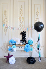 Decorations for holiday party. Birthday party decorations. A lot of balloons. Best decorations ideas. 