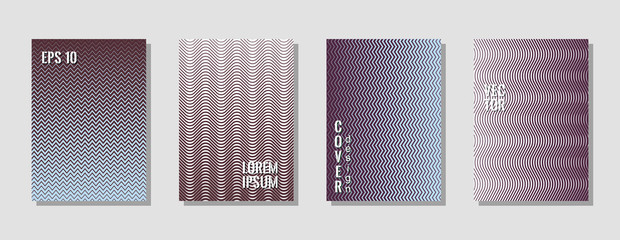 Laconic zig zag banner templates, wavy lines gradient stripes backgrounds for educational cover. Curve shapes stripes, zig zag edge lines halftone texture gradient presentation backgrounds collection.