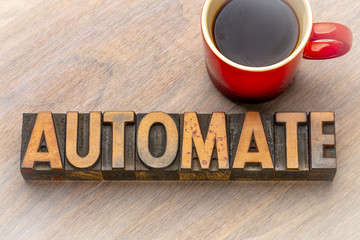 automate - word abstract in vintage wood type