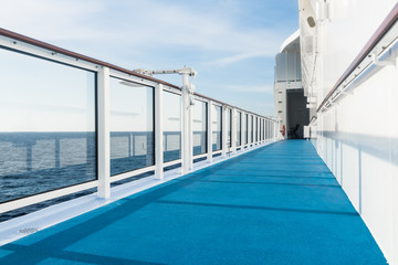 Fototapeta na wymiar open deck corridor of a cruise ship