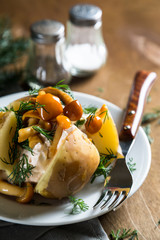 Baked potatoes with cream cheese dill and mushrooms
