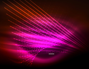 Fototapeta premium Smooth light effect, straight lines on glowing shiny neon dark background. Energy technology idea