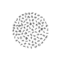 Vector pattern circle with letters of the alphabet in random order on a white background. Suitable for web backgrounds, textiles and wrapping paper.