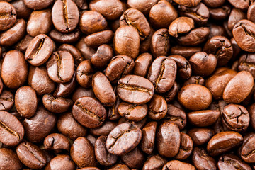 Roasted Brown coffee beans background Close Up