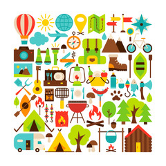 Camping Isolated Objects Big Set