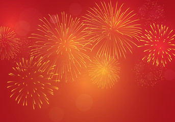 Brightly golden firework on red pink background for celebrating New Year Eve, Chinese’s new year, 4th of July