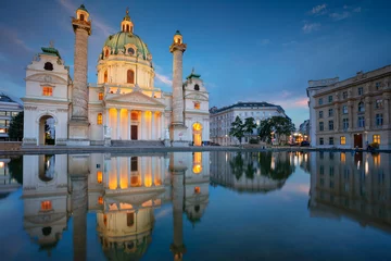 Foto auf Acrylglas Vienna. Cityscape image of Vienna with St. Charles Church during twilight blue hour. © rudi1976