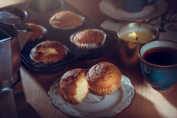 Fresh Homemade Muffins with Coffee