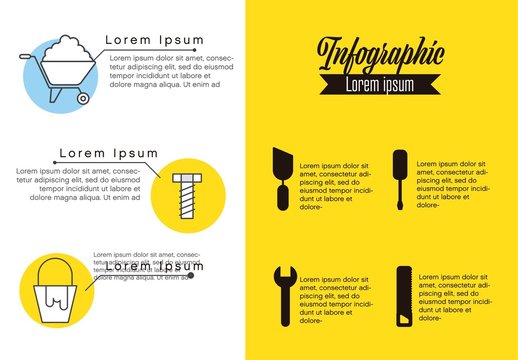 Yellow And Blue Construction Tools Layout Infographic