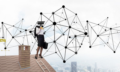 Concept of security and privacy protection with camera headed woman