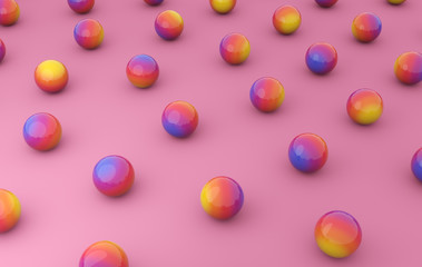 Colorful balls scattered on the pink floor