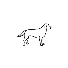 Friendly dog hand drawn outline doodle icon. Pet care and safety dog walking concept. Vector sketch illustration for print, web, mobile and infographics on white background.