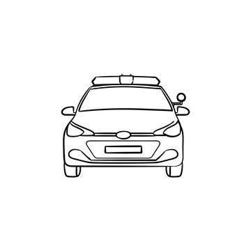 Police car lights and siren hand drawn outline doodle icon. Policeman, patrol, alert, help, criminal concept. Vector sketch illustration for print, web, mobile and infographics on white background