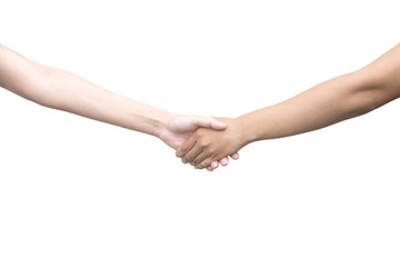 Closeup handshake isolate on white.