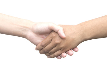 Closeup handshake isolate on white.