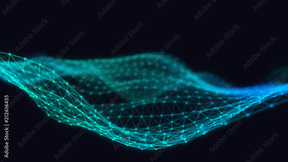 Poster abstract 3d technology futuristic geometrical and science neon background. plexus digital wallpaper.