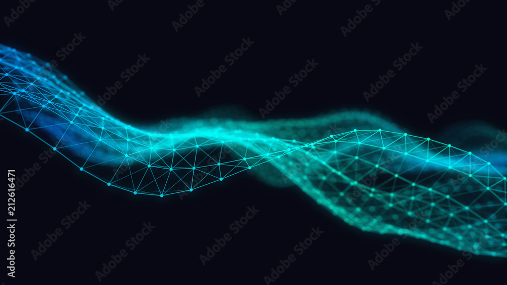 Poster abstract 3d technology futuristic geometrical and science neon background. plexus digital wallpaper.