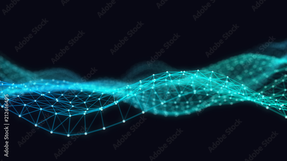 Poster abstract 3d technology futuristic geometrical and science neon background. plexus digital wallpaper.