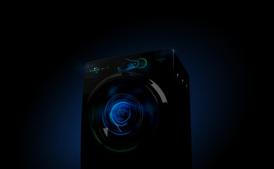 Modern washing machine with futuristic user interface (3D illustration)