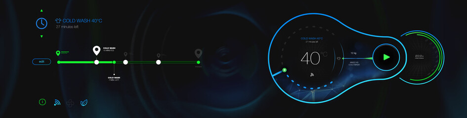 Modern washing machine with futuristic user interface (3D illustration)
