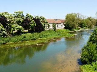Fototapeta na wymiar Rivière la Meuse à Domrémy la Pucelle. Vosges. France