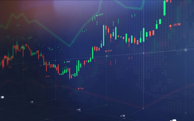 Futuristic stock exchange scene with chart and numbers (3D illustration)