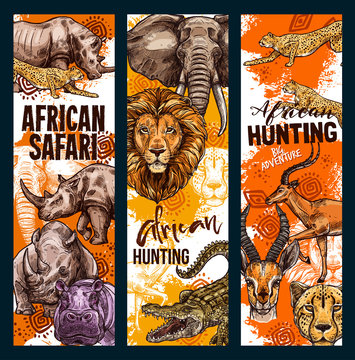 Vector African safari hunt animals banners