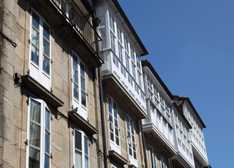 Fototapeta na wymiar typical facade with balconies in Santiago de Compostela