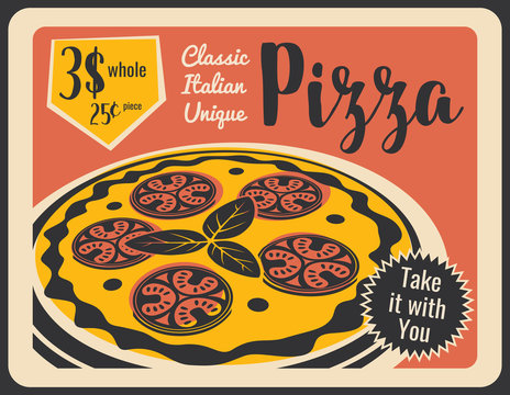 Vector Pizza Retro Poster For Pizzeria Restaurant