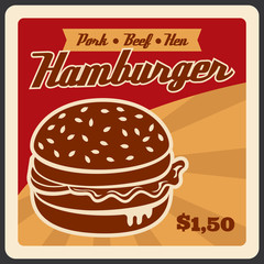 Vector retro poster for hamburger fast food