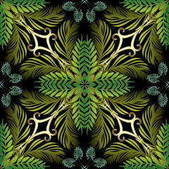 Naklejka na ściany i meble Floral green tropic palm vector seamless pattern.