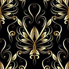 Elegance vintage gold 3d Damask seamless pattern.