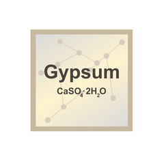 Vector symbol of Gypsum (Calcium sulphate dihydrate or CaSO4.2H2O) from the Mohs scale of mineral hardness on the background from connected molecules