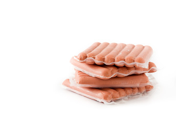 Packaged sausages isolated on white background. Copyspace