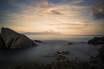 Sea landscape with looking on mount Athos, Greece