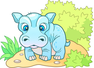 cartoon cute little hippopotamus, funny design illustration
