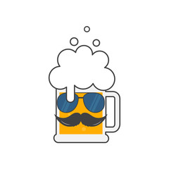 Beer mug with sunglasses and a mustache. Oktoberfest beer festival hipster poster design. Symbol Template Logo. Vector illustration flat design. Isolated.