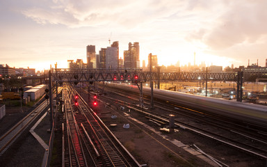 Fototapeta na wymiar Railway tracks at dusk