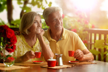 Senior couple drinking coffee