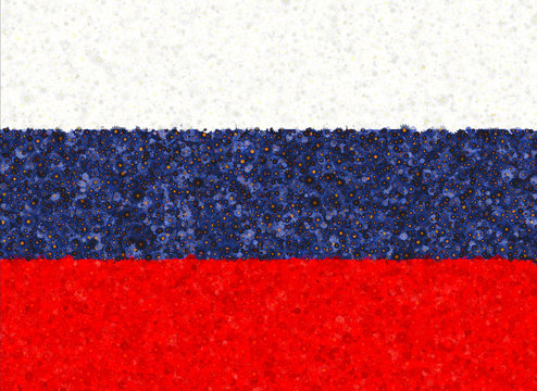 Illustration of a Russian flag with a blossom pattern