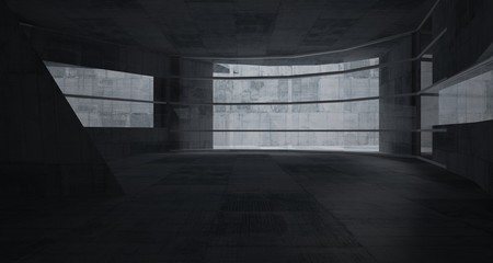 Abstract white and concrete parametric interior  with window. 3D illustration and rendering.