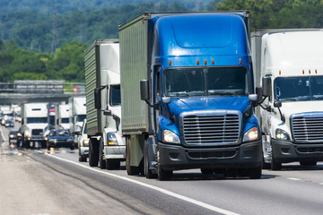 Semi Trucks Pack Crowded Interstate Highway